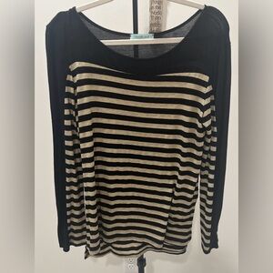 Striped Black and Cream Long Sleeve Top